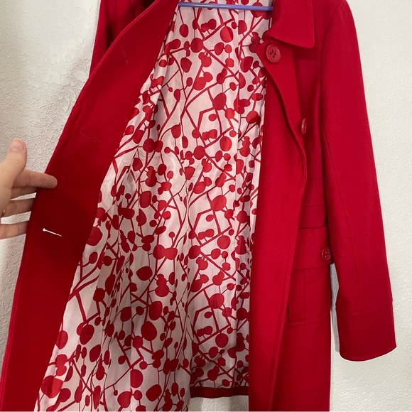 Tulle (Anthropologie) Red Wool-Blend Peacoat Sz L - Picture 6 of 8